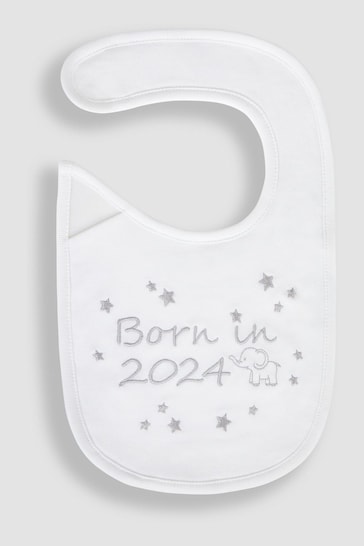 JoJo Maman Bébé White Born in 2024 Embroidered Bibs