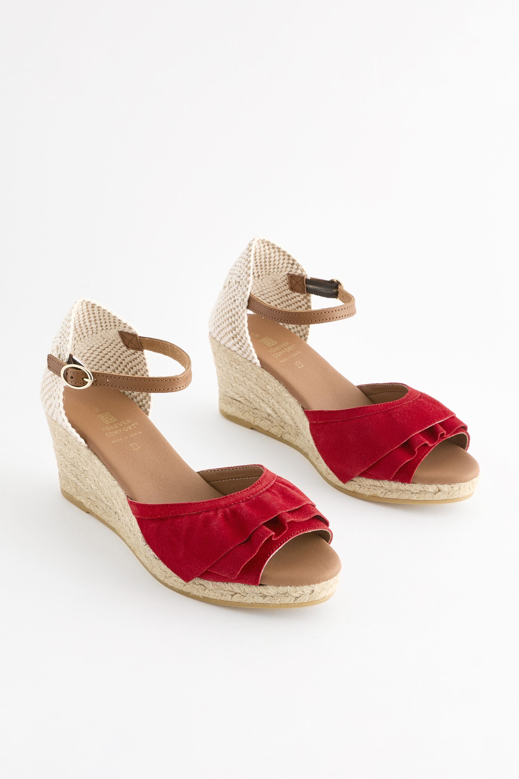 Buy Red Forever Comfort Leather Frill Wedges from the Next UK online shop