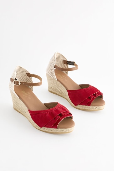 Red Forever Comfort® Leather Frill Wedges
