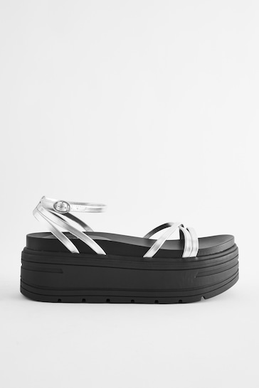 Silver Regular/Wide Fit Chunky Strappy Flatform Sandals