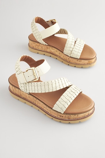 White Forever Comfort® Leather Cork Flatform Sandals
