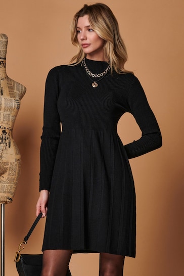 Jolie Moi Black Long Sleeve Fit & Flare Knit Dress
