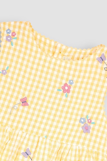JoJo Maman Bébé Yellow Butterfly Gingham Embroidered Summer Dress