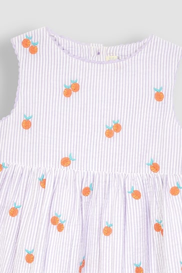 JoJo Maman Bébé Lilac Orange Stripe Embroidered Summer Dress