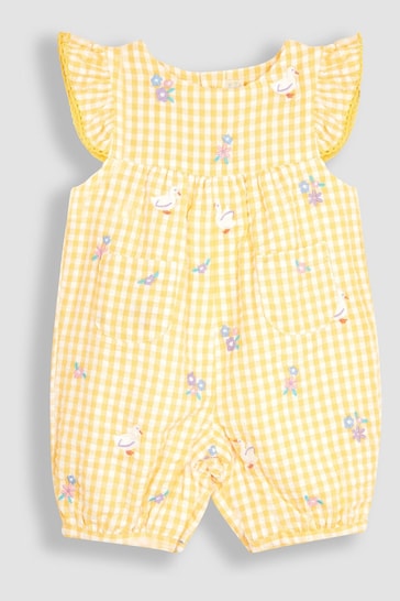 JoJo Maman Bébé Yellow Gingham Duck Embroidered Pretty Sunsuit