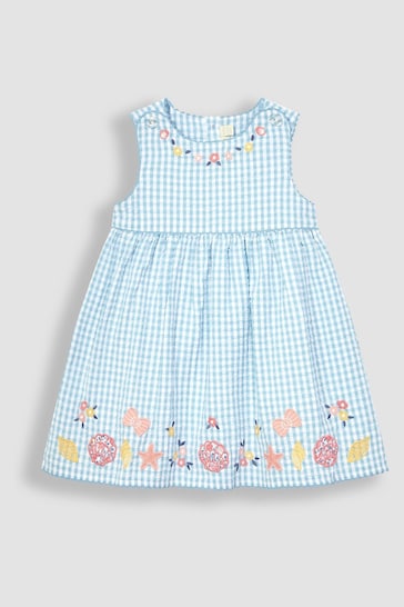 JoJo Maman Bébé Blue Nautical Appliqué Gingham Summer Dress