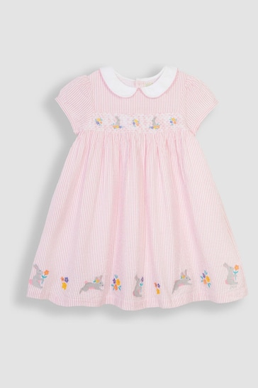JoJo Maman Bébé Pink Bunny Embroidered Smocked Dress