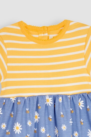 JoJo Maman Bébé Blue Daisy & Bee Mix & Match With Pet In Pocket Jersey Dress