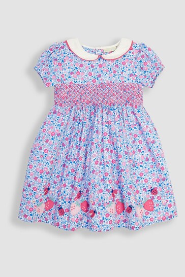 JoJo Maman Bébé Pink Ladybird Ditsy Embroidered Smocked Dress
