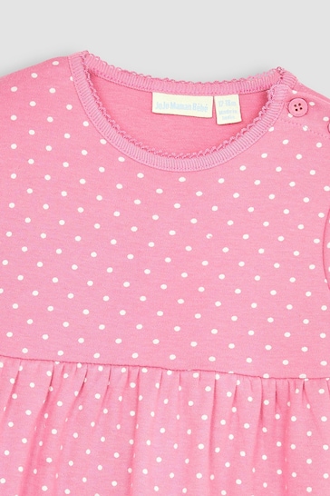 JoJo Maman Bébé Pink Mouse Spot Appliqué Hem Jersey Dress