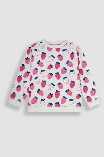 JoJo Maman Bébé Pink Strawberry Print Jersey Sweatshirt
