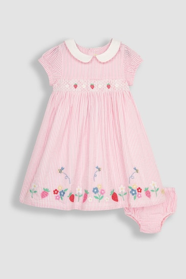 JoJo Maman Bébé Pink Bee & Daisy Embroidered Smocked Dress