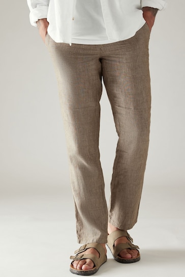 Neutral 100% Linen Drawstring Trousers