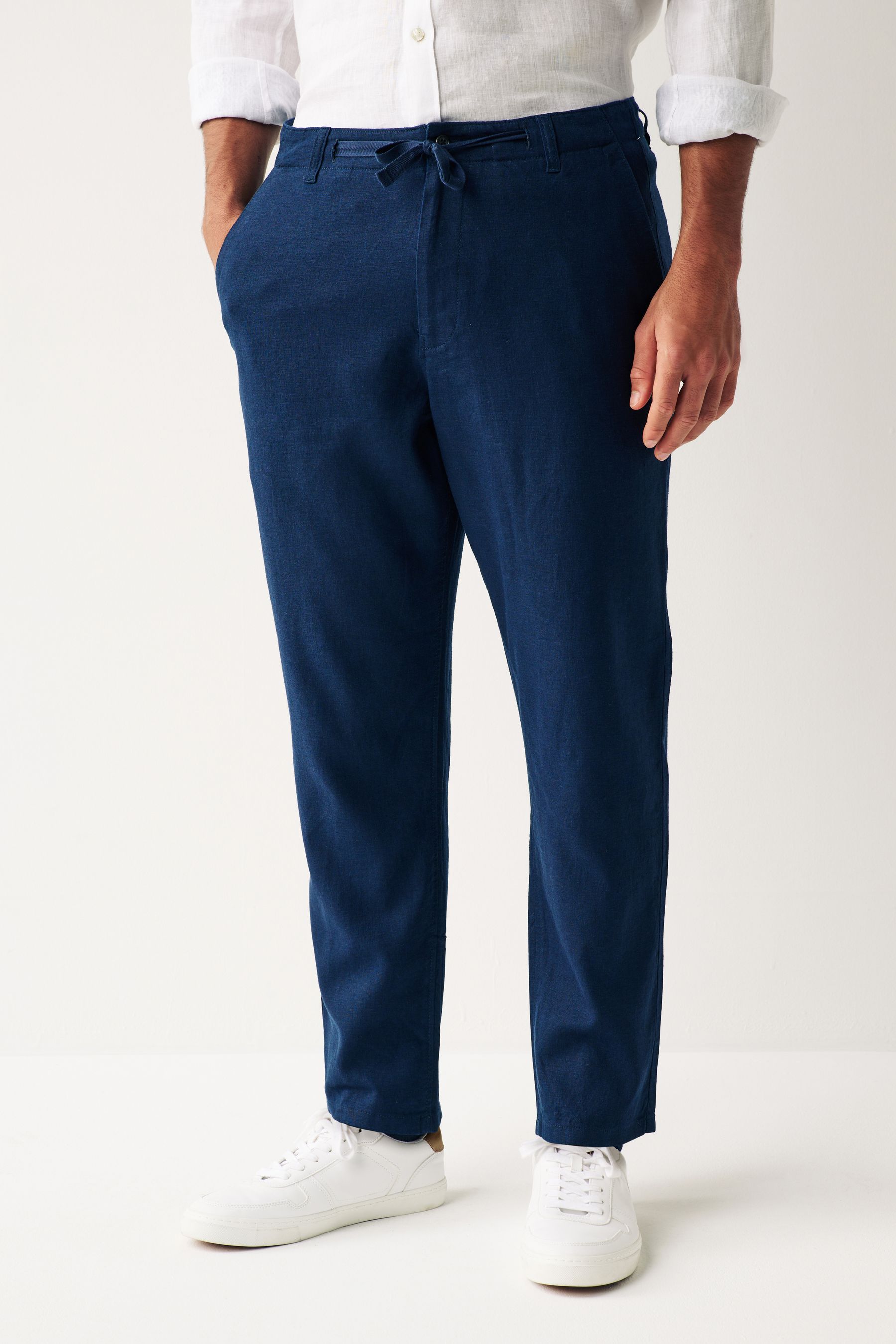 Buy Navy Blue Linen Viscose Drawstring Trousers from the Next UK online — free download