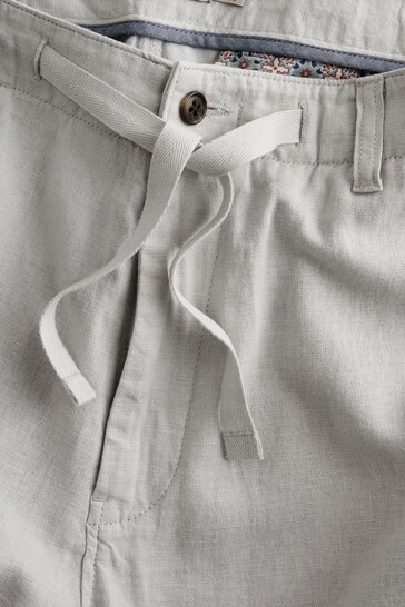 Light Grey Linen Viscose Drawstring Trousers
