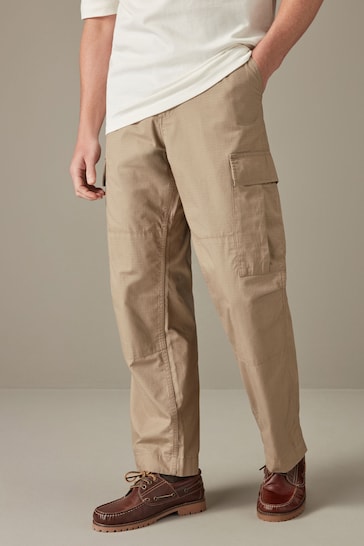 Stone Relaxed Fit Ripstop Cargo Trousers