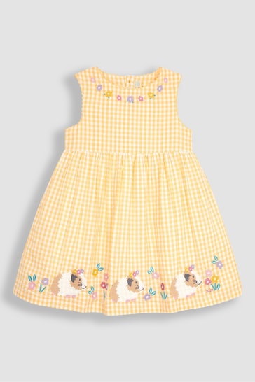 JoJo Maman Bébé Yellow Guinea Pig Appliqué Gingham Summer Dress