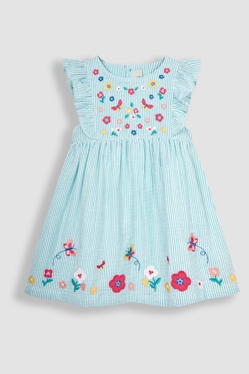 JoJo Maman Bébé Duck Egg Blue Butterfly Appliqué Pretty Summer Dress