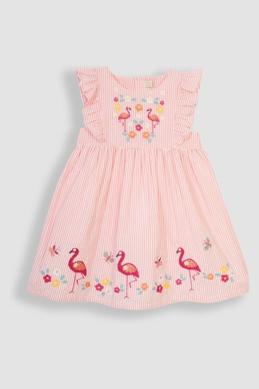 JoJo Maman Bébé Orange Flamingo Appliqué Pretty Summer Dress