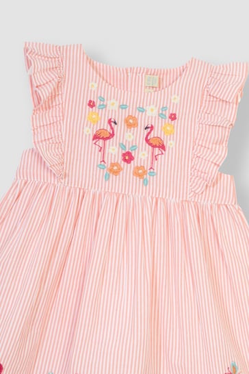 JoJo Maman Bébé Orange Flamingo Appliqué Pretty Summer Dress