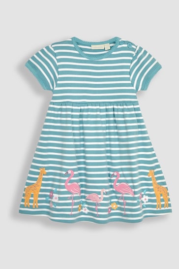 JoJo Maman Bébé Duck Egg Blue Safari Animals Appliqué Hem Jersey Dress