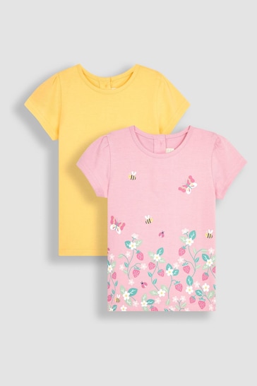 JoJo Maman Bébé Pink Strawberry Garden & Yellow 2-Pack T-Shirts