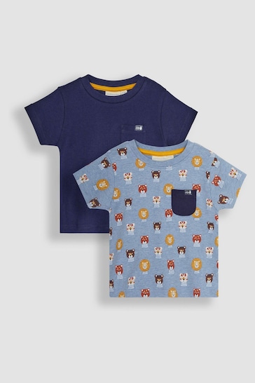 JoJo Maman Bébé Blue Safari Cats 2-Pack Pocket T-Shirts