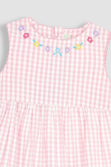 JoJo Maman Bébé Pink Unicorn Appliqué Gingham Summer Dress
