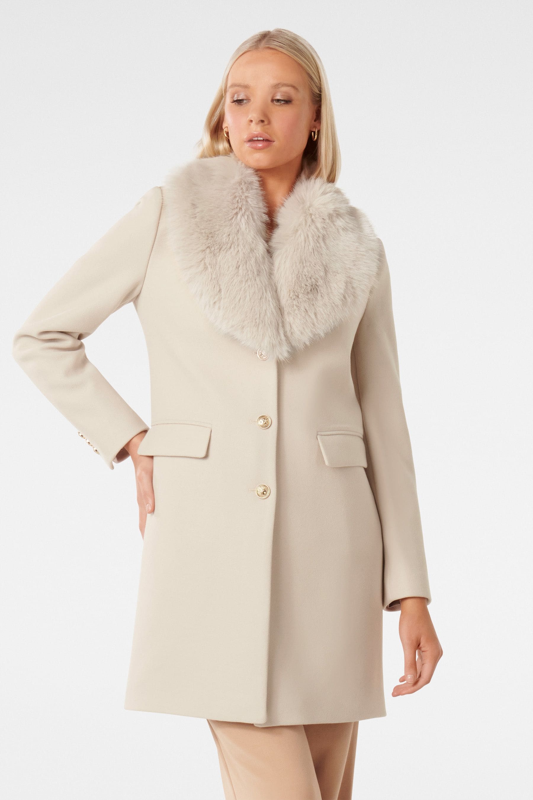 Fur collar shop coat womens uk