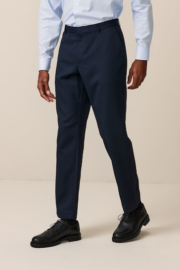 Navy Plain Front Smart Trousers
