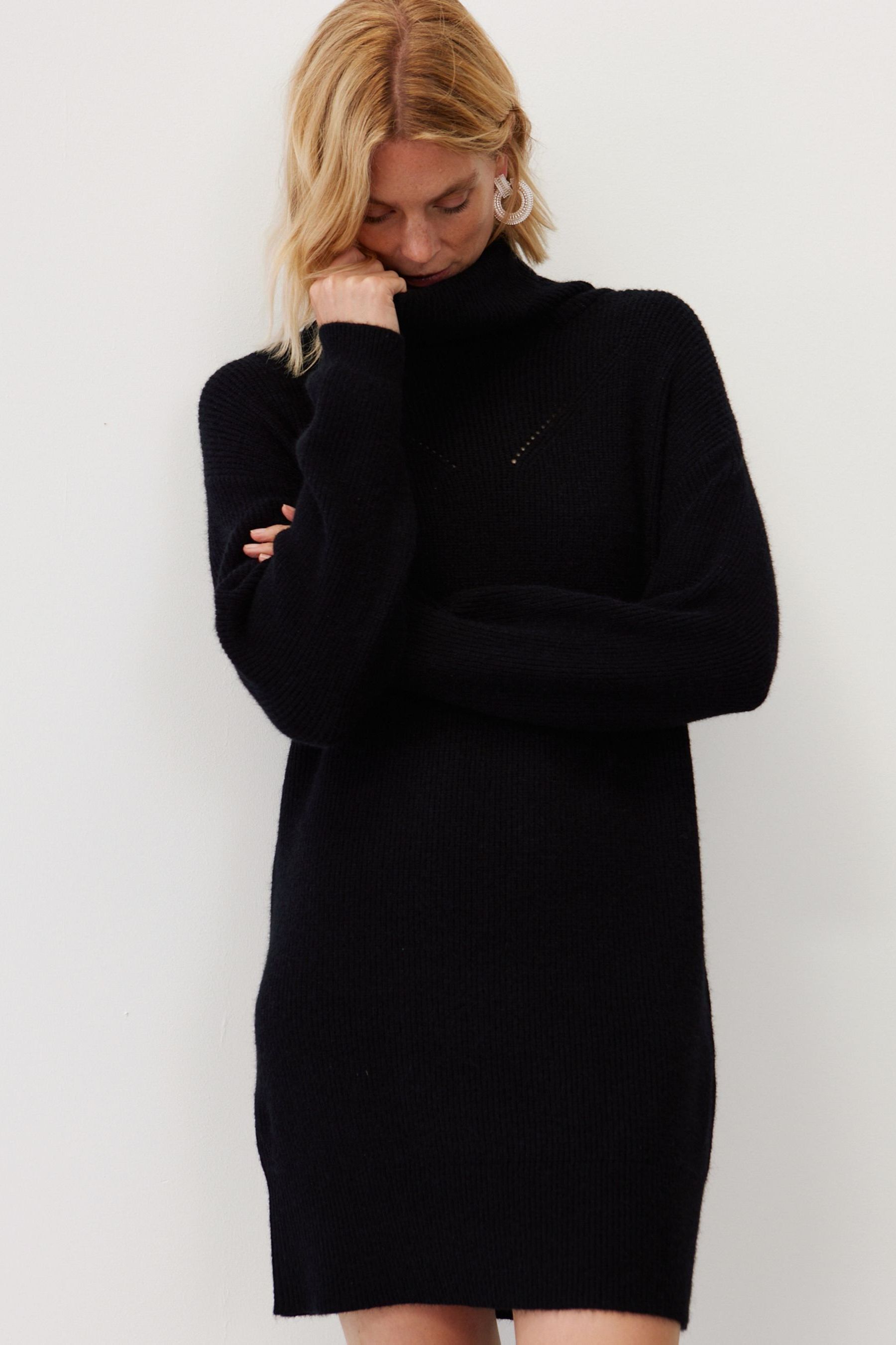 Buy Oliver Bonas Roll Neck Knitted Jumper Black Dress from the
