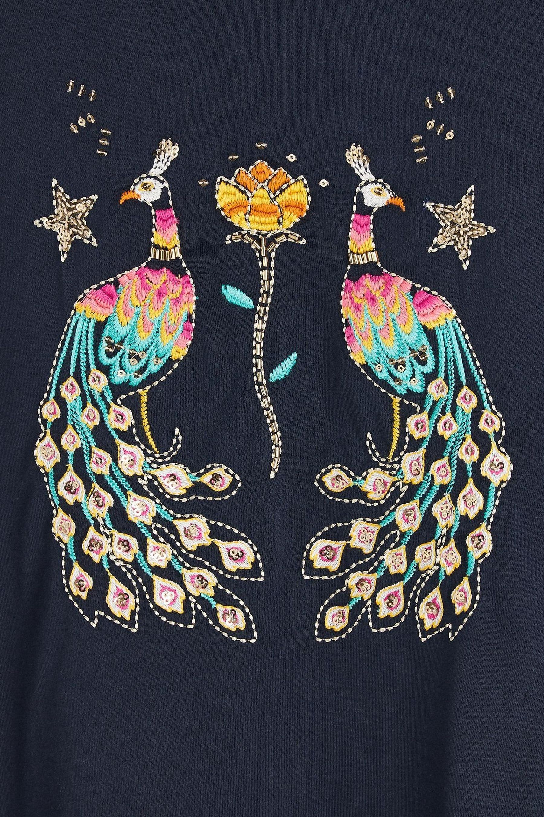 Buy Oliver Bonas Blue Peacock Embroidered T Shirt from the Next UK