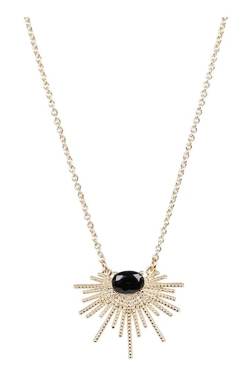 Oliver Bonas Black Twisted Bar Fan and Gem Detail Necklace