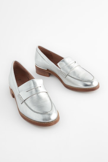 Silver Forever Comfort® Leather Suede Back Trim Detail Loafers