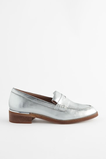 Silver Forever Comfort® Leather Suede Back Trim Detail Loafers