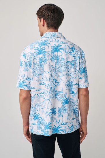 White/Blue Textured Print Polo Shirt