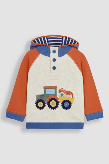 JoJo Maman Bébé Natural Tractor Appliqué Hooded Sweatshirt