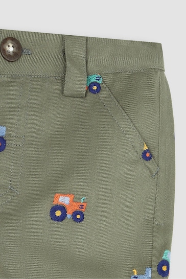 JoJo Maman Bébé Khaki Green Tractor Embroidered Twill Shorts