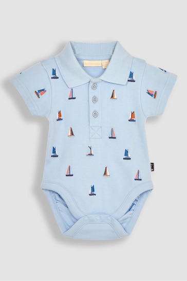 JoJo Maman Bébé Blue Sailboat Embroidered Polo Shirt Body