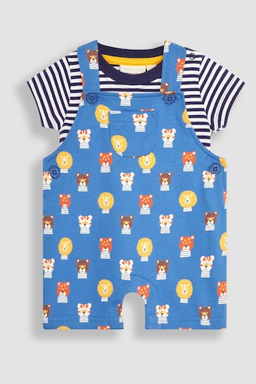 JoJo Maman Bébé Denim Blue Safari Cat Dungarees & T-Shirt 2-Piece Set