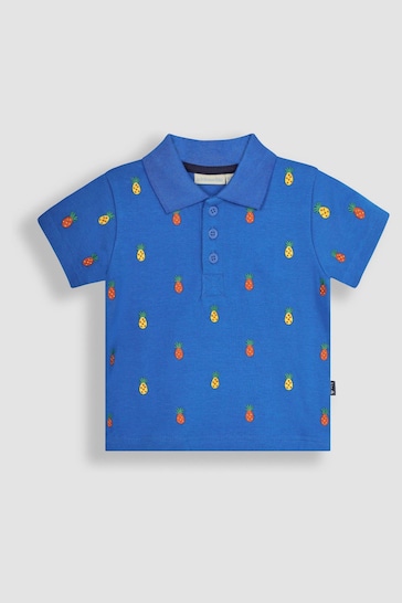 JoJo Maman Bébé Cobalt Blue Pineapple Embroidered Polo Bags Shirt