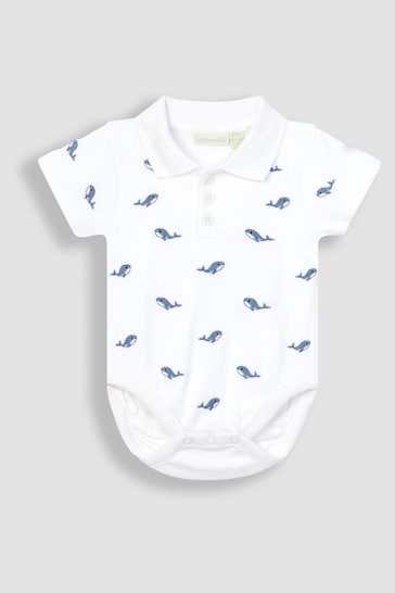 JoJo Maman Bébé White Whale Embroidered Polo Shirt Body