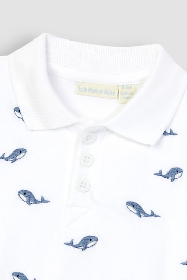 JoJo Maman Bébé White Whale Embroidered Polo Shirt Body
