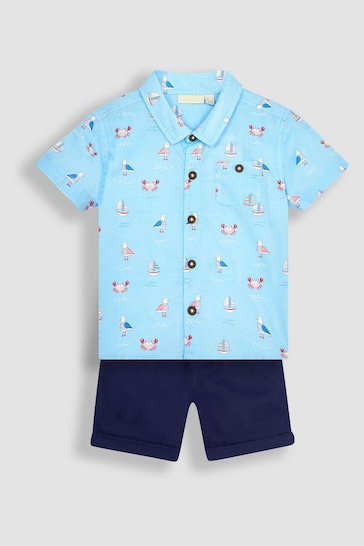 JoJo Maman Bébé Blue Nautical Printed Shirt & Shorts Set