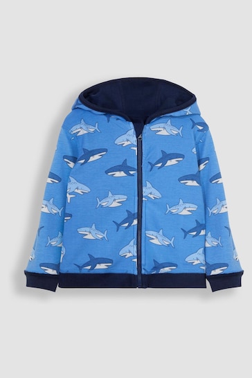 JoJo Maman Bébé Navy Blue Shark Reversible Appliqué Jersey Hoodie