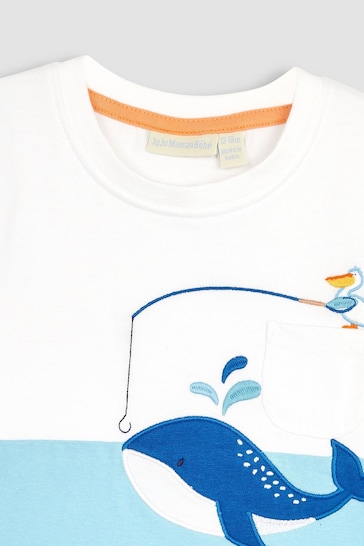 JoJo Maman Bébé White Whale & Pelican Appliqué Pocket T-Shirt