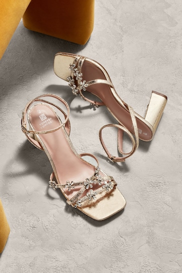 Gold Forever Comfort® Jewel Flowers Block Heel Sandals