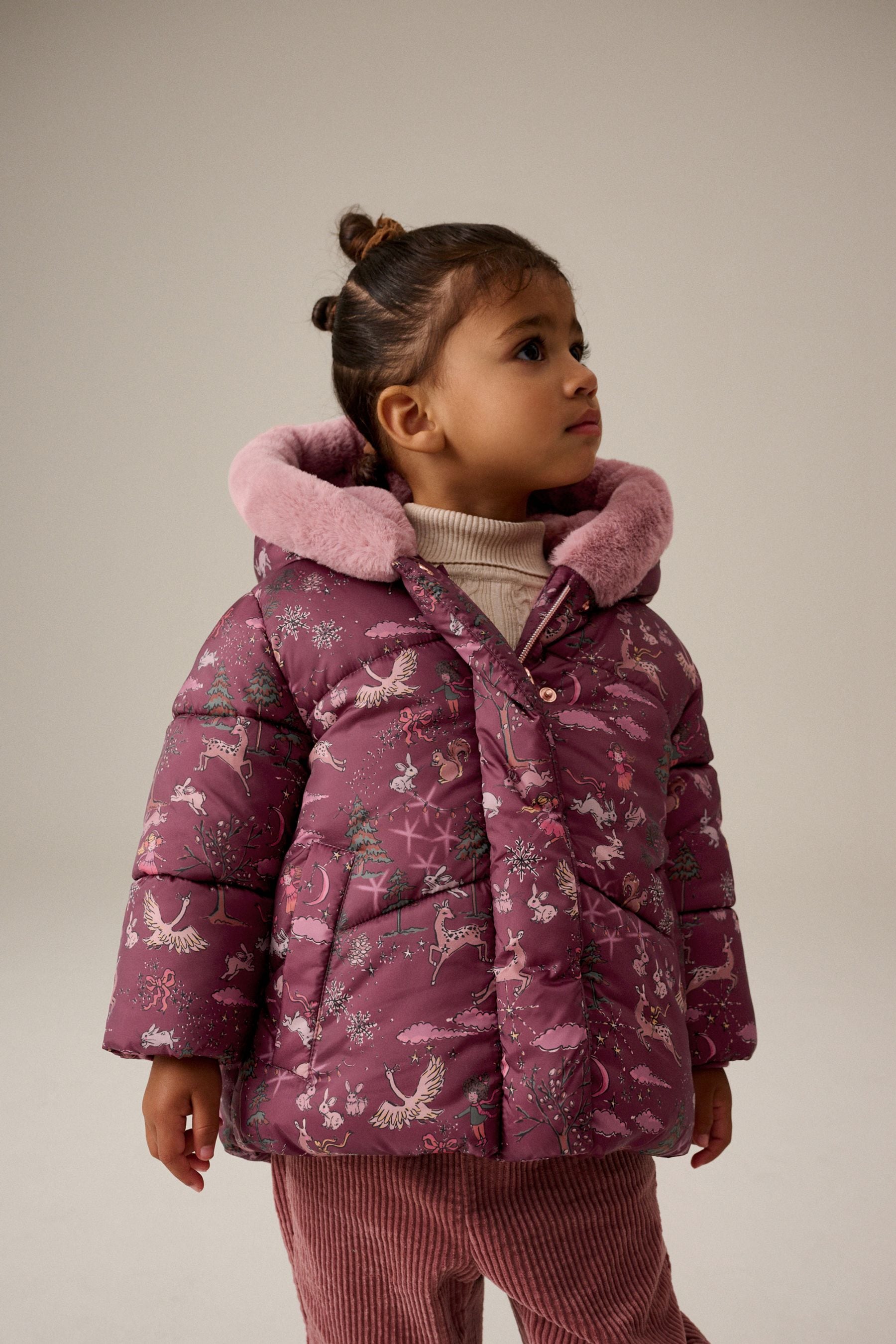 Berry Red Shower Resistant Faux Fur Lined Hooded Padded Coat 3mths 7yrs