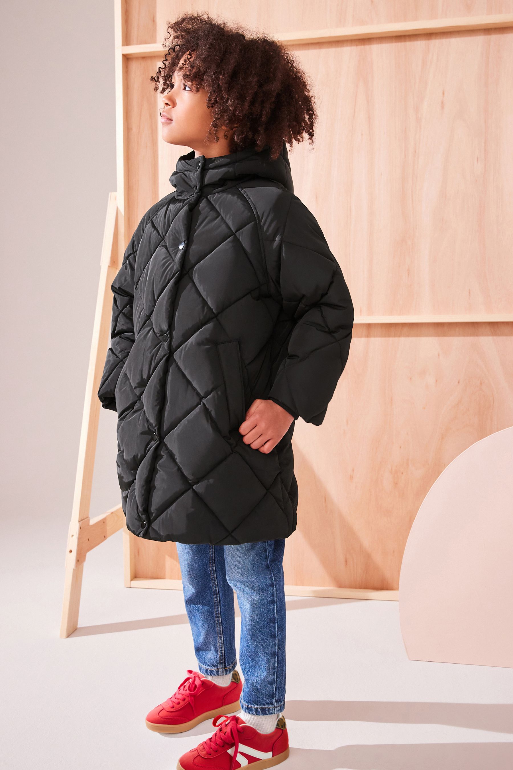Buy Black Shower Resistant Diamond Quilted Coat 3 16yrs from the Next UK online shop