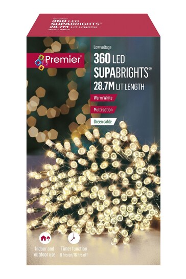 Premier Decorations Ltd White Supabrights 360 LED Christmas Lights with Timer 28.7M